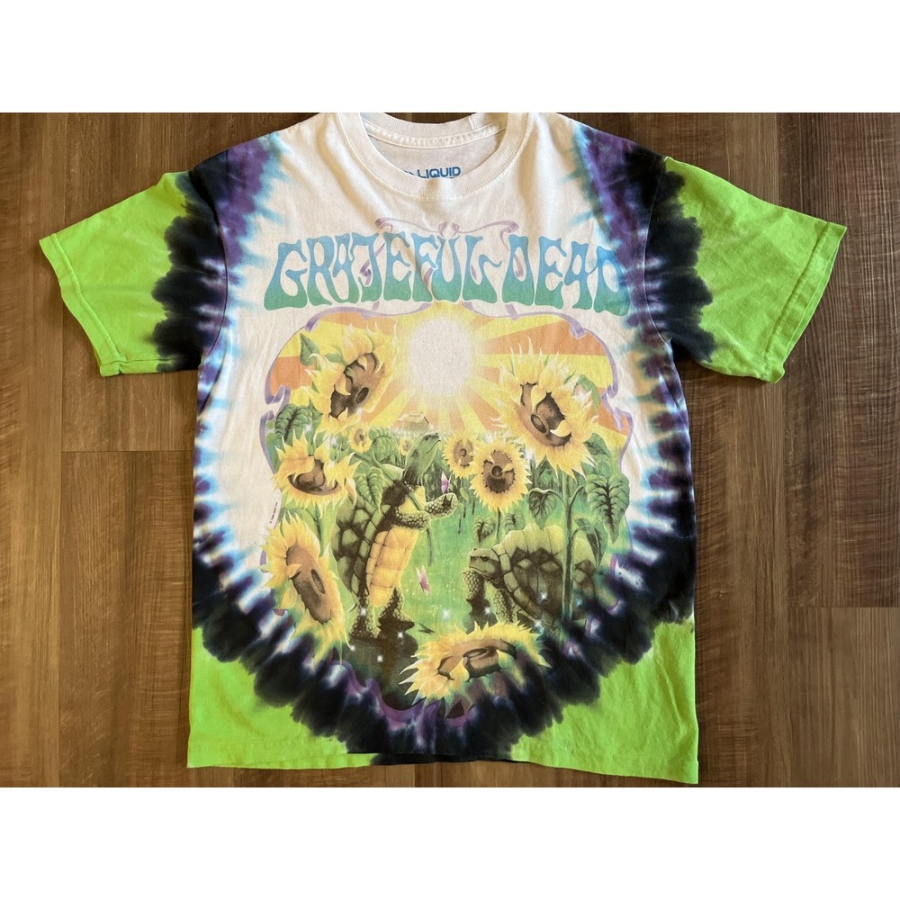 Grateful Dead Shirt Mens Small Tie Dye Liquid Blue Double Sided Sunflower Turtle